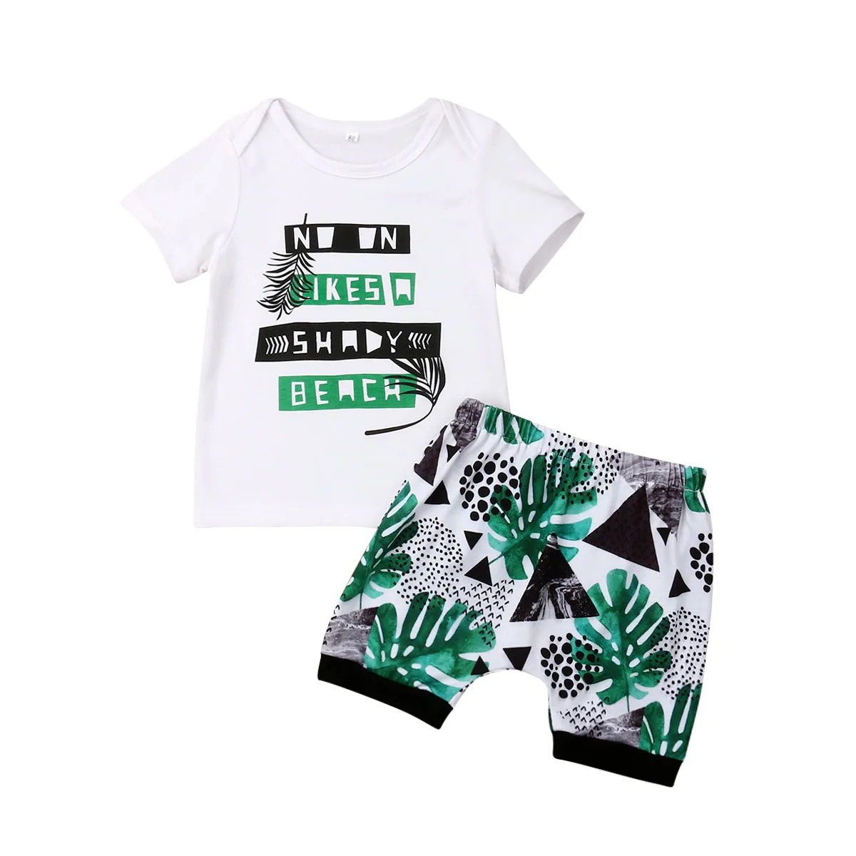 Cute Baby Boys Clothes Set Palm Leaf Print T-Shirt For Boy Green Shorts Pants Newborn Infant 0-3T |