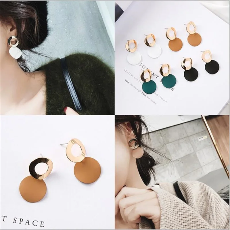 

2018 Japan and South Korea popular simple curved round geometry earrings Temperament simple hollow ring earrings earrings femal