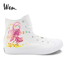 Вэнь дизайн на заказ Аниме обувь Ручная роспись Vocaloid Megurine Luka холст спортивная обувь белый высокие мужские дизайнеры для женщин плимсоллы