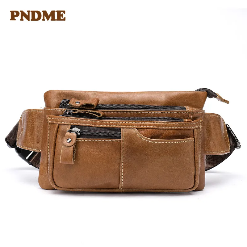 

Vintage men's Fanny pack leather cross-body bag large capacity European and American head layer cowhide breast bag