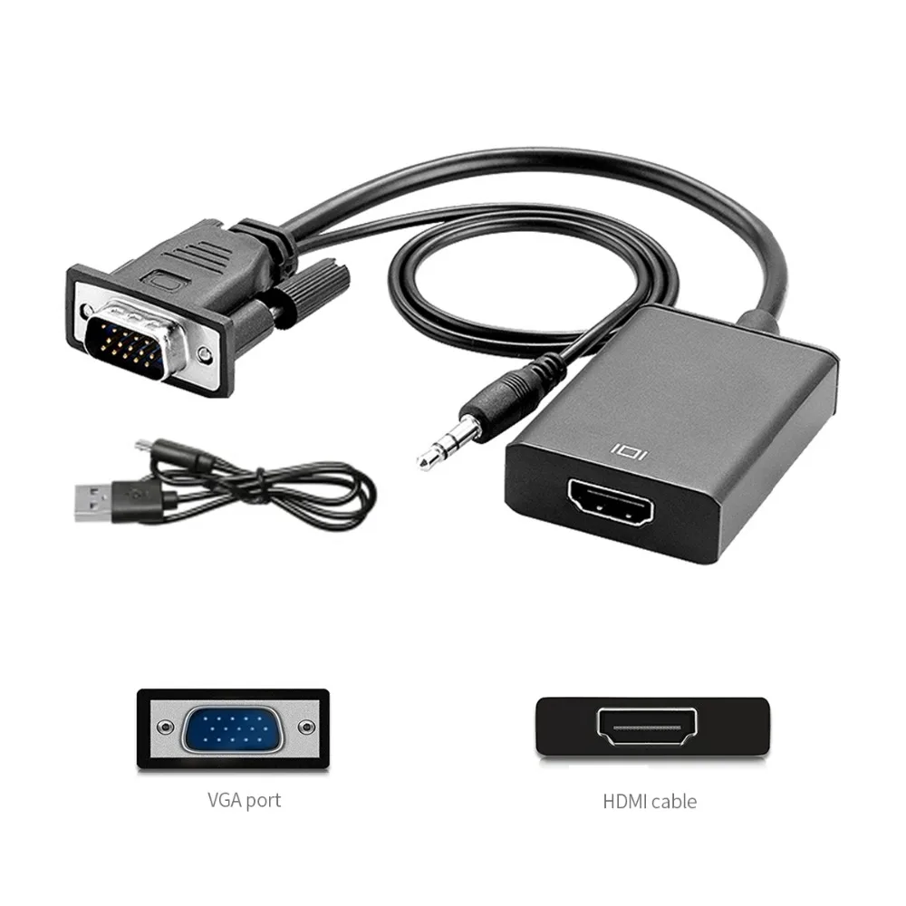 VGA к HDMI адаптер VGA Мужской к HDMI Женский VGA HDMI конвертер дополнительный USB аудио кабель для компьютера дисплей экран проектор ТВ