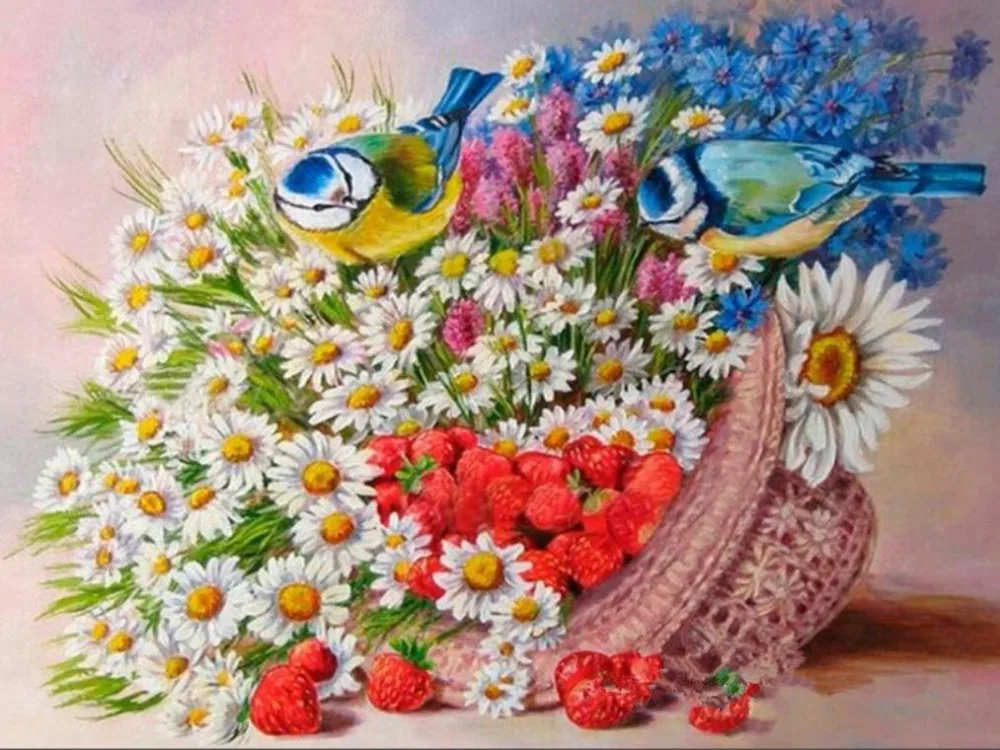 

5D Diamond Embroidery Little Daisy strawberry bird Full Diy Diamond Painting Cross Stitch Diamond Mosaic Square Needlework