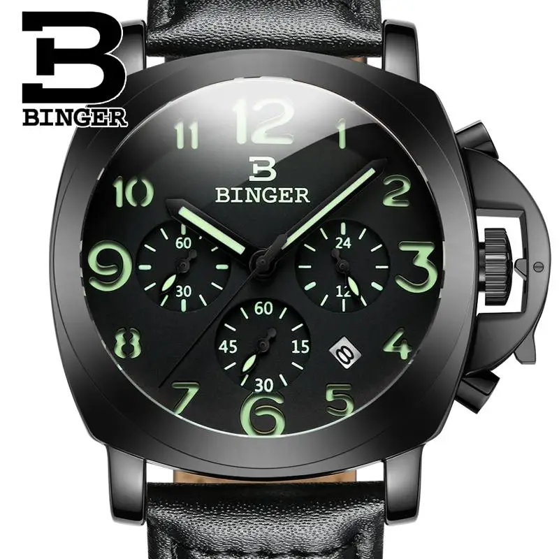 

Switzerland Luxury BINGER Brand Quartz Relogio Masculino Multi-functional Military Stop Glowwatch Diver Male clock B9015-4