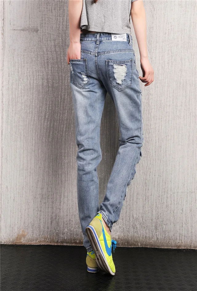 Sokotoo женские свободные большие размеры рваные джинсы женские джинсы для женщин в стиле бойфренд Женские повседневные рваные джинсовые штаны
