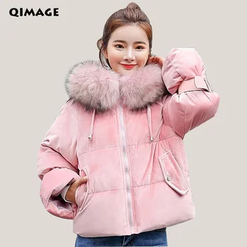 

2018 Women Parkas Big Fur Collar Winter Coat Thickened Warm Jacket Coat Bat Sleeved Short Cotton Ladies Outwear&Jacket Big size