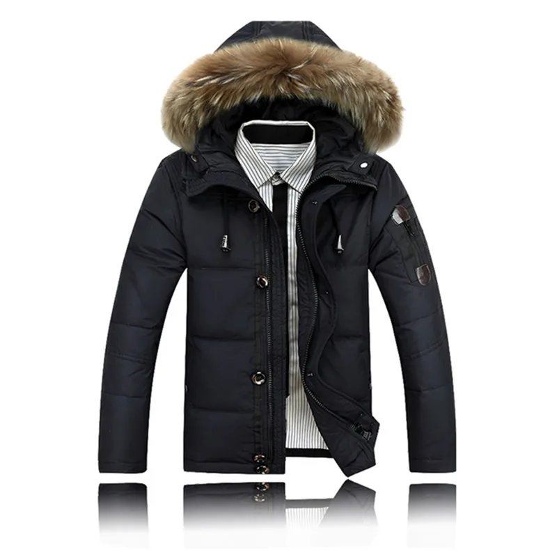 Лидер продаж, короткая стильная зимняя куртка на пуговицах для мужчин, верхняя одежда, повседневная куртка на белом утином пуху, Мужская парка, теплое пальто с карманом, FYY047
