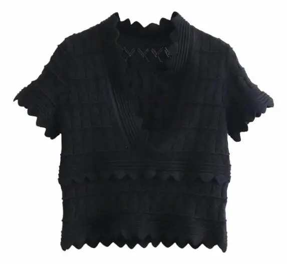 Женская мода, v-образный вырез, короткий рукав, вязаная тонкая блуза в стиле кэжуал, рубашка для женщин, базовый черный, белый цвет, Женская сорочка, топы LS3266 - Цвет: as pic LS3266B