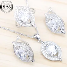 Свадебный Белый Циркон 925 серебряная бижутерия наборы женские серьги с камнями кулон и ожерелье кольца набор ювелирных изделий Подарочная коробка
