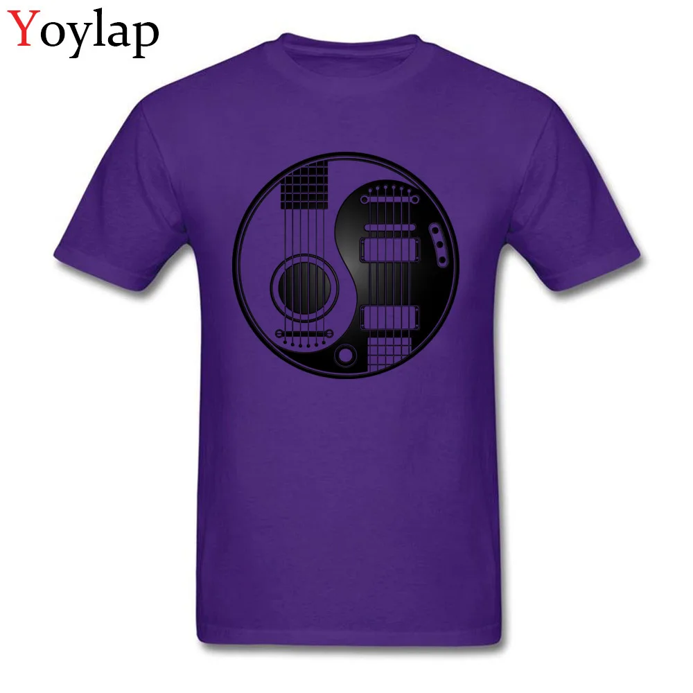 Printing T Shirt Funky Round Neck Acoustic Electric Guitars Yin Yang Cotton Fabric Boy Tops Shirt Casual Short Sleeve Clothing Shirt purple