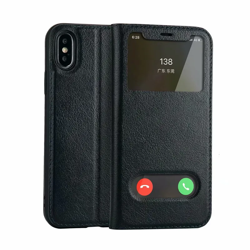 Роскошный чехол из натуральной кожи для iPhone X XS MAX XR, чехол для iPhone 6 6s Plus 8 7 Plus, Винтажный чехол с окошком для просмотра, чехол для телефона - Цвет: Синий