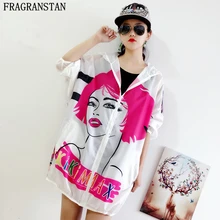 Для женщин сезон: весна–лето тонкий мультфильм печати куртка новая свободные защита от солнца пальто плюс Размеры Harajuku Zipers верхняя одежда Y545