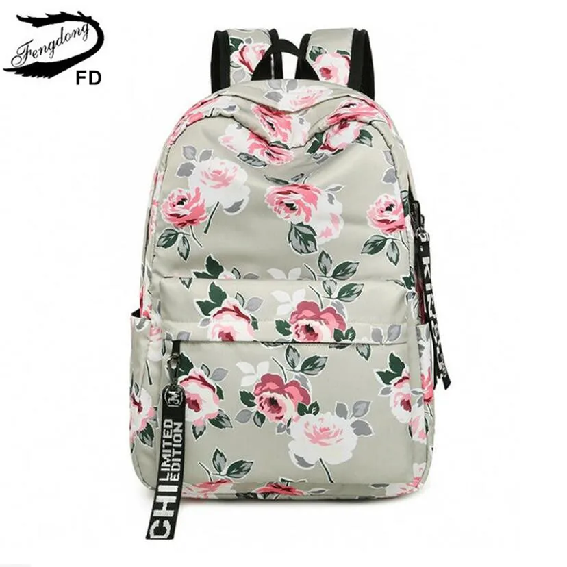 baratas FengDong estilo chinês flores floral mochila escolar mochilas para adolescente meninas da escola sacos bolsa de computador portátil schoolbag presente