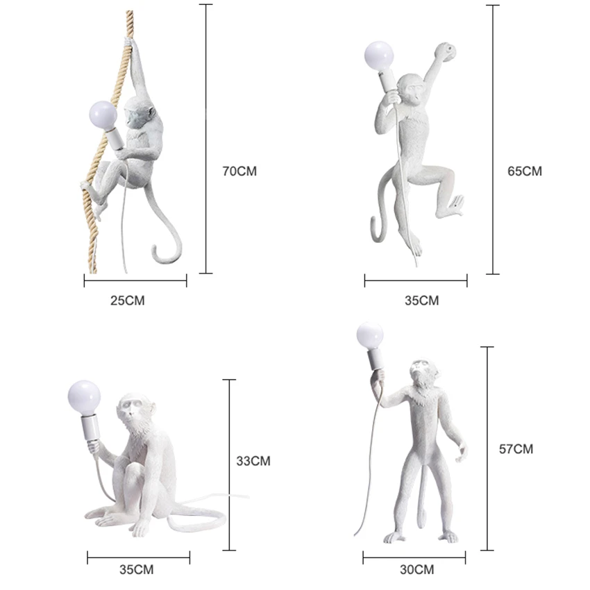 Современные светодиодный подвесные светильники освещения смолы белая обезьяна Лофт пеньковая веревка Подвесные светильники крючок кафе