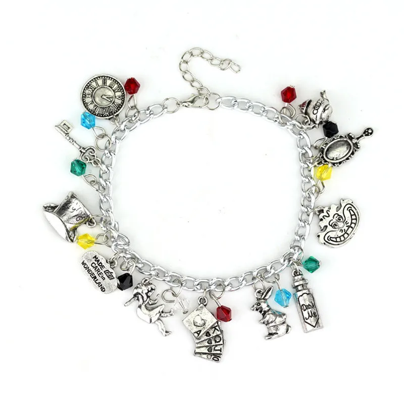 

Movie Jewelry Alice In Wonderland Charm Bracelet For Women Silver Crystal Bracelet Bangle Women's Christmas gifts