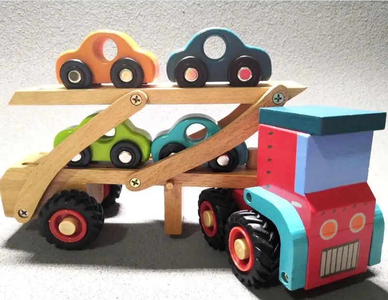 

Children Wooden Cars Toy Truck with Rubber Wheels Baby Wooden Transporter Tractor Ambulance Infant Early Learning Boys Toy Gift