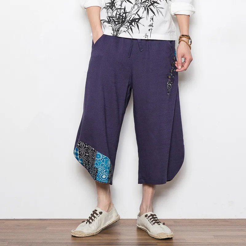 

PADEGAO Chinese style linen pants men casual cotton wide leg harem pants ankle-length trousers Loose streetwear hiphop pants 5XL