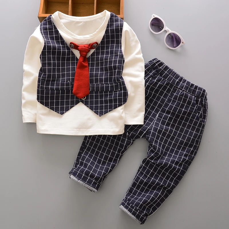 

2017Summer Children boys girls Fashion Striped bow tie Brand Suits gentleman boys false Vest T-shirt+pants 2pcs/sets Baby Clothe