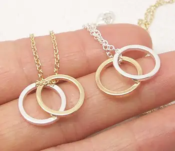 

Hollow Open Two Colors Double Tone Circles Necklace Simple Geometric Initial Eternity Karma Circular Round Dual Necklaces