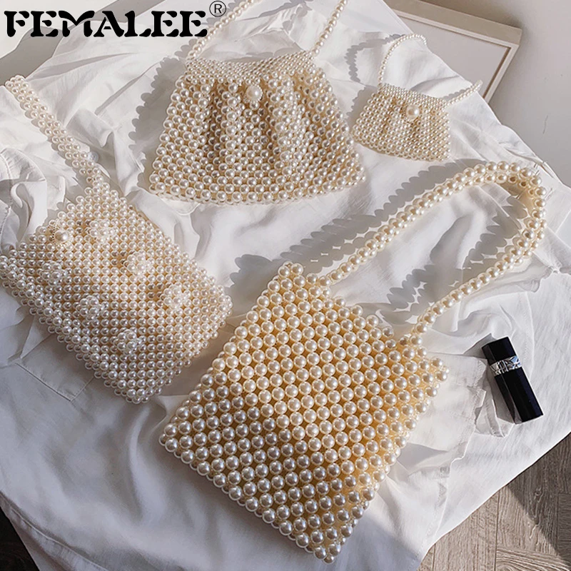 FEMALEE Ins أنيقة الاكريليك الخرز حقيبة الإناث حقيبة كتف البسيطة مساء مخلب السيدات الهاتف المحافظ أكياس لؤلؤ مصنوع باليد للنساء
