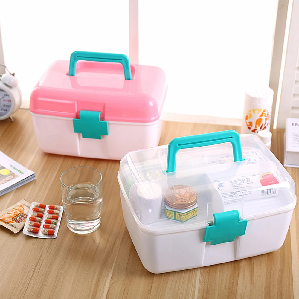 

Home Pill Case Medicine Storage Box Drug Two-layer Handle Splitter Organizer Container Case For Cosmetic Snacks Pastillero