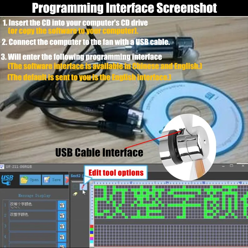 DIY USB светодиодный светильник Flash Самостоятельная программа вентилятор правка и дисплей красочные буквы символ номер поздравления слоган вентилятор для ПК и мобильных устройств