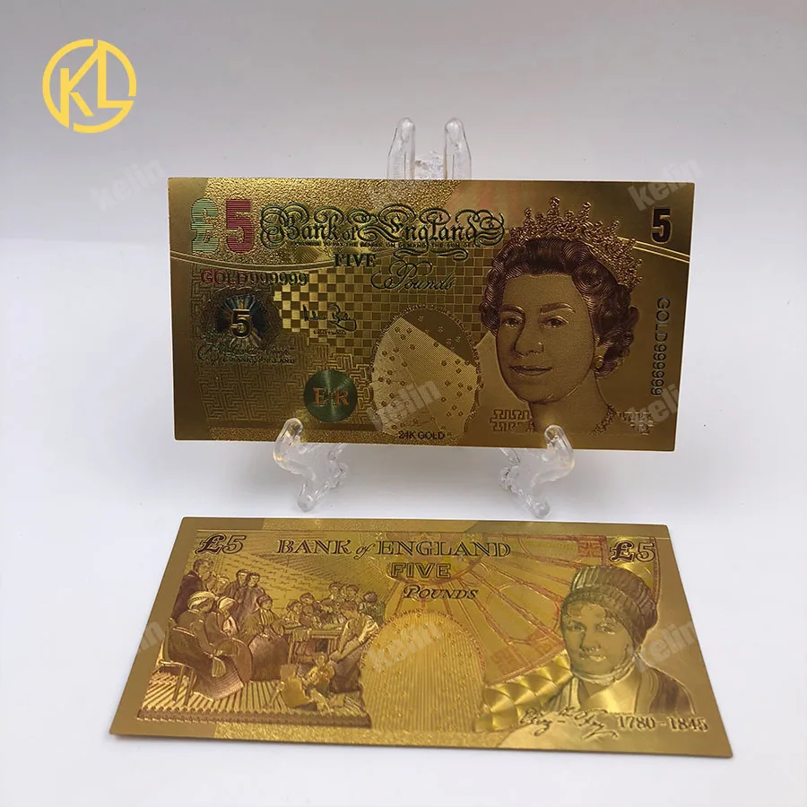 

100pcs/lot Euro Banknotes UK 5 Pound Replica Original designed gift Money Souvenir Color Gold Banknote for collection