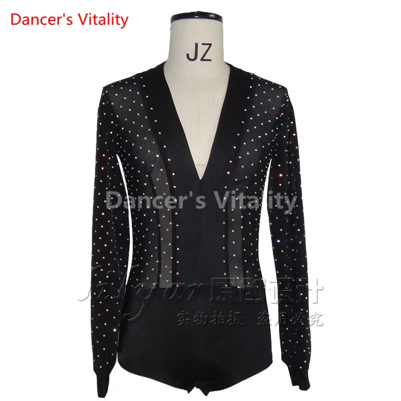 2017Male Latin v collar Dancing Tops Dancing Tops Showing Wear Adult Original Clothes Man Long sleeves Latin Dance Tops male tango outfit