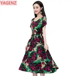 YAGENZ 2018 летнее платье женские повседневные платья 6XL Большие размеры Цветочный принт платья с короткими рукавами круглым вырезом карманы