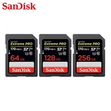 SanDisk Extreme PRO, 256 ГБ, sd-карта, высокая скорость, 170 МБ/с./с, класс 10, карта памяти, UHS-I U3, 128 ГБ, 64 ГБ, для камеры, sd-карта