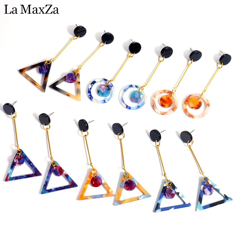 

Geometric Round Geometry Acetic Acid Plate Tide Section Personality Color Retro Colorful Long section Stud Earrings Accessories