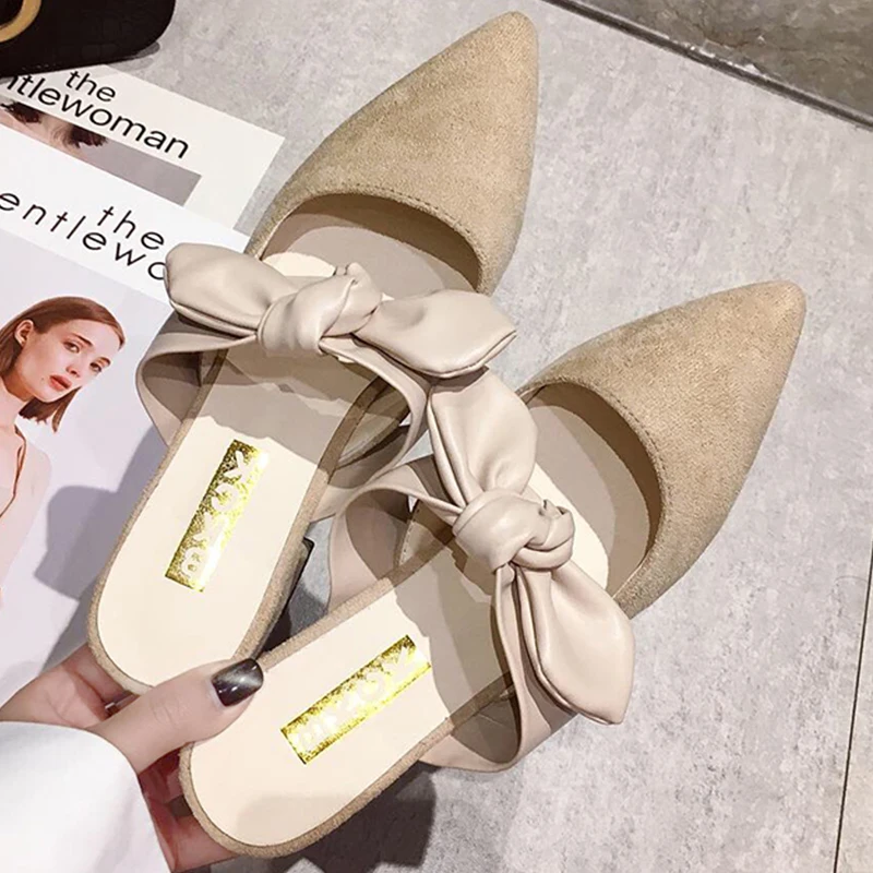 

Point Toe Bow-knot Ladies Slippers Woman Luxury Brand Design Mules Shoes Summer Sandals Slides Woman Flip Flops zapatillas mujer