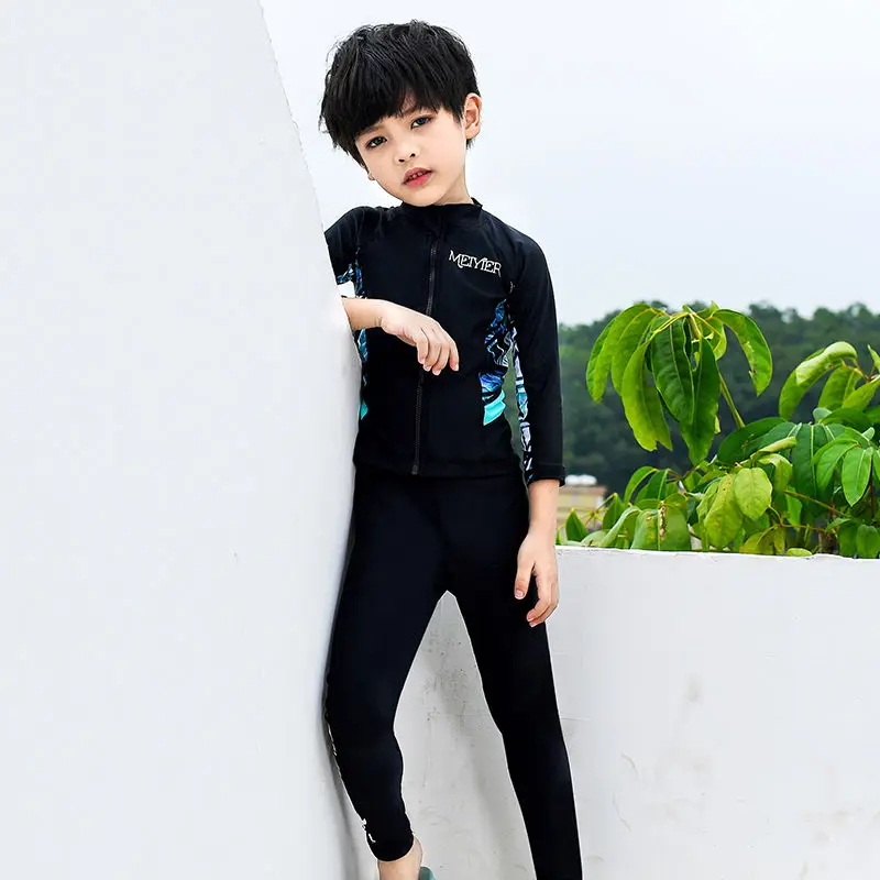 

MEIYIER Kid boys rash guard 2019 Long sleeve two/three pieces swimsuit UV surfing windsurfing cloth suit zip swimwear children