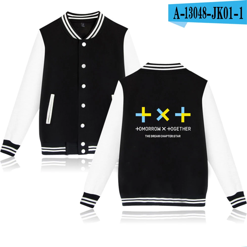 TXT Tomorrow X Together модные бейсбольные куртки с принтом женские/мужские куртки с длинными рукавами хит модных продаж уличная одежда - Цвет: Black