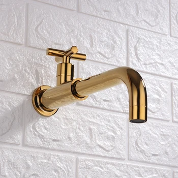 

Splashproof bathroom wall-mounted long mop pool faucet Single cold matt black copper basin faucet kitchen faucet golden taps