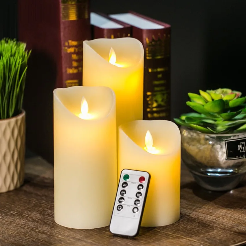 

3pcs/lot Remote control LED candle ivory color Pillar Candles With Timer velas bougie for Home birthday party wedding Decoration