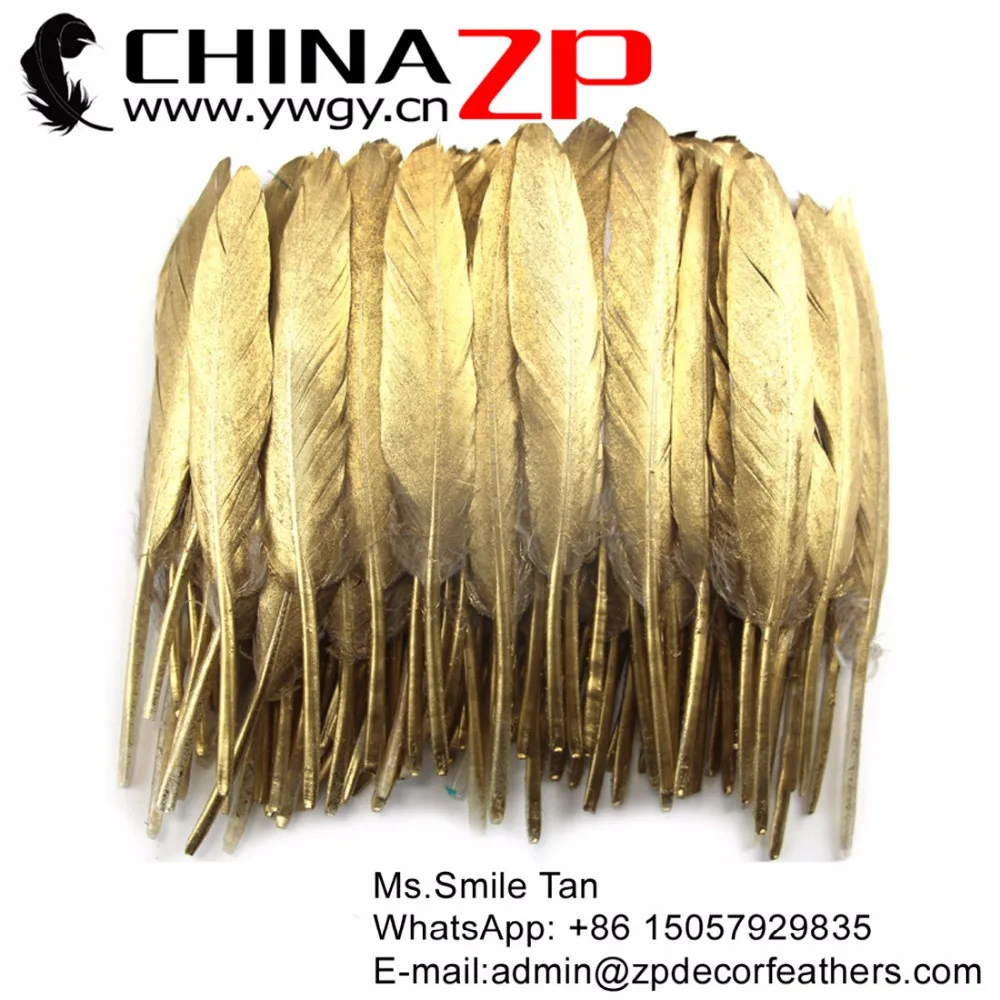 

CHINAZP Decoration Feathers 100 pcs/lot Hand Select Painting Glitter Gold Duck Feather For Craft Carnival Festival Showing