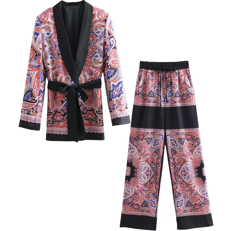 

Fashion suit female printing casual blazer high waist trousers two sets of temperament loose women's clothes 2019 spring new