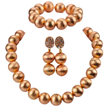 

Nigerian Beads Jewelry Set African Necklace Gold Ball Beaded Dubai Bridal Wedding Jewelry Sets CBS53