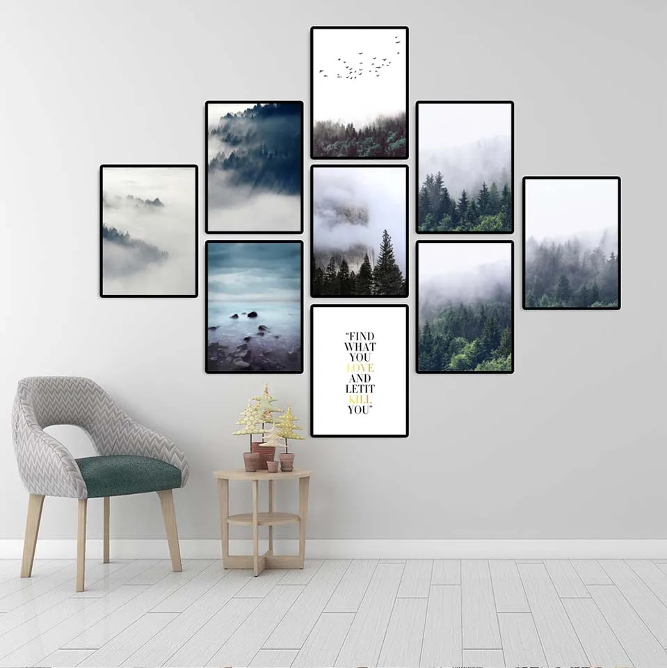 Vinsonloud Home Decoration Poster Prints Wall Art Canvas Painting Nordic Picture Landscape Scenery INS Fog on the mountain | Дом и сад