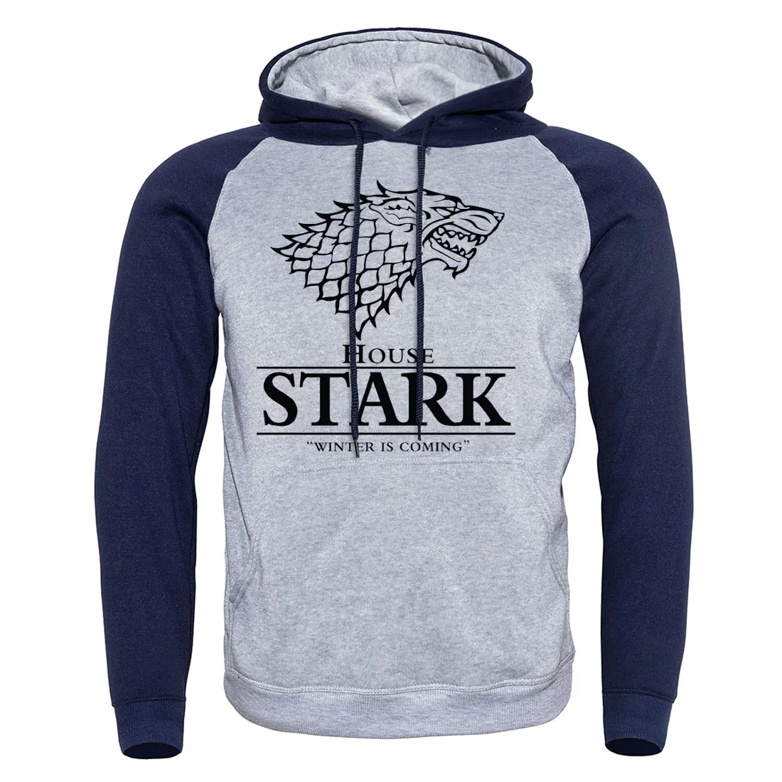 Stark New Fashion Brand Print Mens Coats Hoodies Men Pullover Harajuku Raglan Hoodie Spring Warm Game of Thrones Wolf Male - Цвет: dark blue gray 1