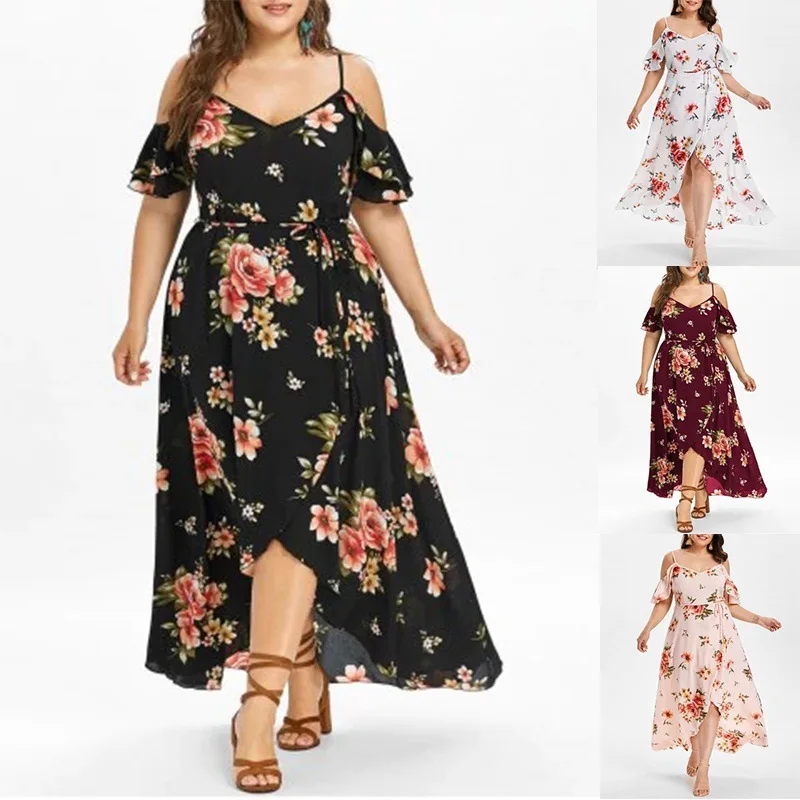 Большие размеры летние женские платья Boho повседневные с коротким рукавом