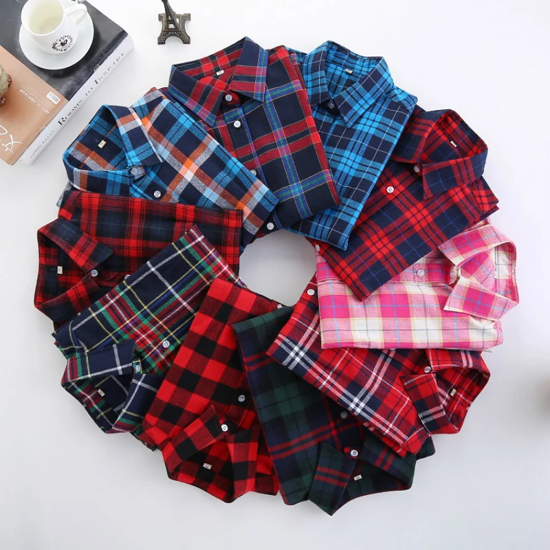 2016 Fashion Plaid Shirt Female College style women's Blouses Long Sleeve Flannel Shirt Plus Size Cotton Blusas Office tops