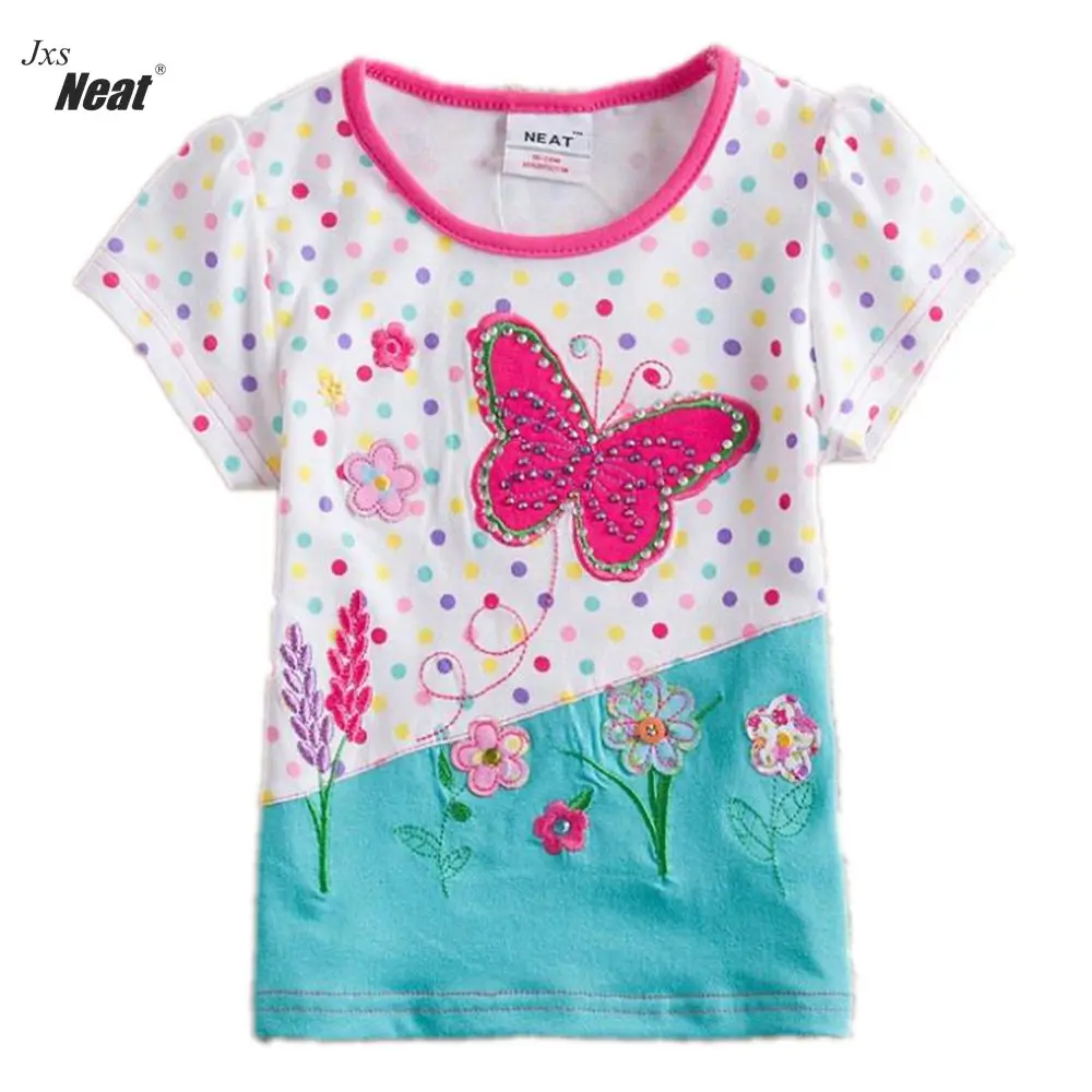 2017 baby girl t-shirt clothes short sleeve summer t-shirt fashion Round neck embroidery girl kids clothes cotton T-shirt S2132 choker neck cold shoulder t shirt