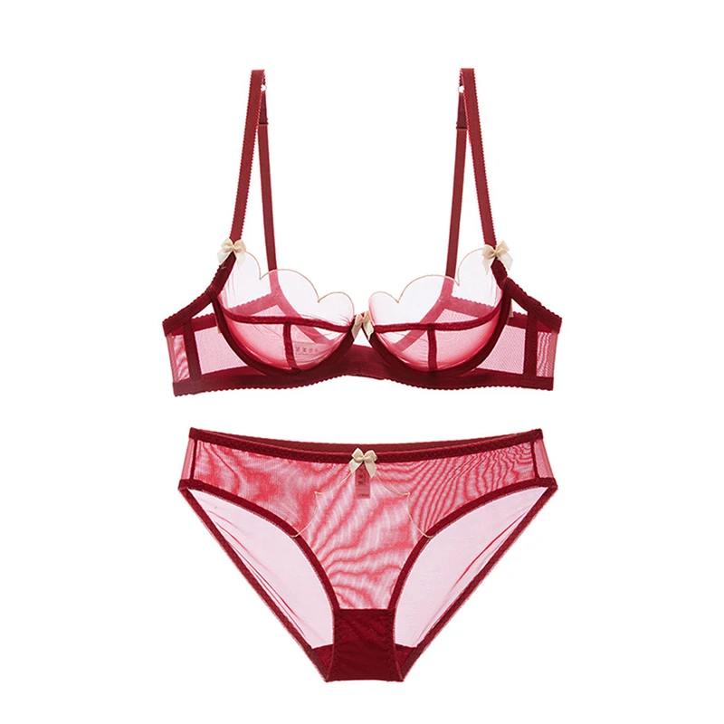 CYHWR 1/2 Cup Push Up Women Bras Set Ultra-thin Wine Red Black white Lace Bras Sexy Intimates Underwear Bra Set