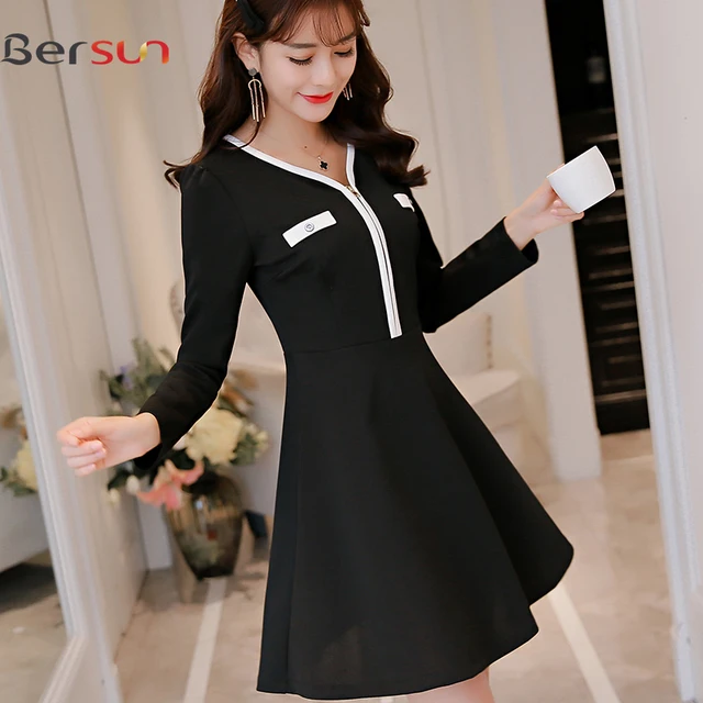 Bersun Spring Summer 2017 New Korean Solid Color Casual Office Bersun Spring Summer 2017 New Korean Solid Color Casual Office Formal Dress Long Sleeve Knitting V