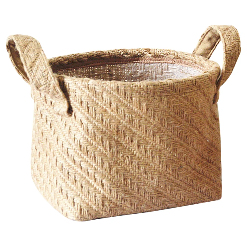 

Desktop Decorative Sundries Organizer Container Cloth Storage Basket Flowerpot Braided Laundry With Handle Household Linen Blend