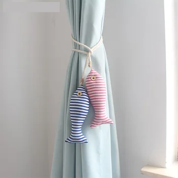 

1 pair curtain tieback modern Two fish pink blue stripe cartoon rope buckle strap decoration Accessories tie tape back M353