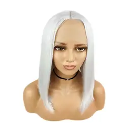 Цена завода 1 pc Для женщин модные женские ложные парик белый короткий прямой Синтетические волосы на кружеве синтетический 12-дюймовый Natural