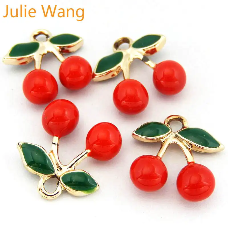 

Julie Wang 3PCS Enamel Red Cute Cherry Fruit Charms Necklace Pendant Earrings Findings DIY Jewelry Making Accessory