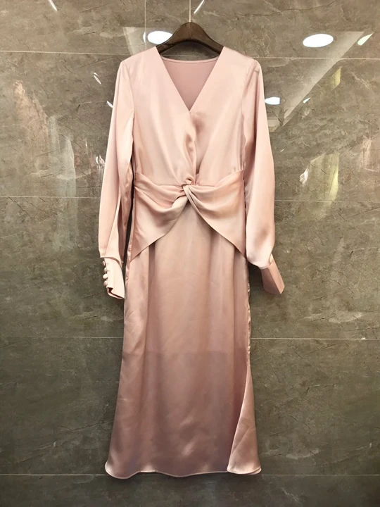 

2019 summer new women's net color V-neck twisted belt dress 707